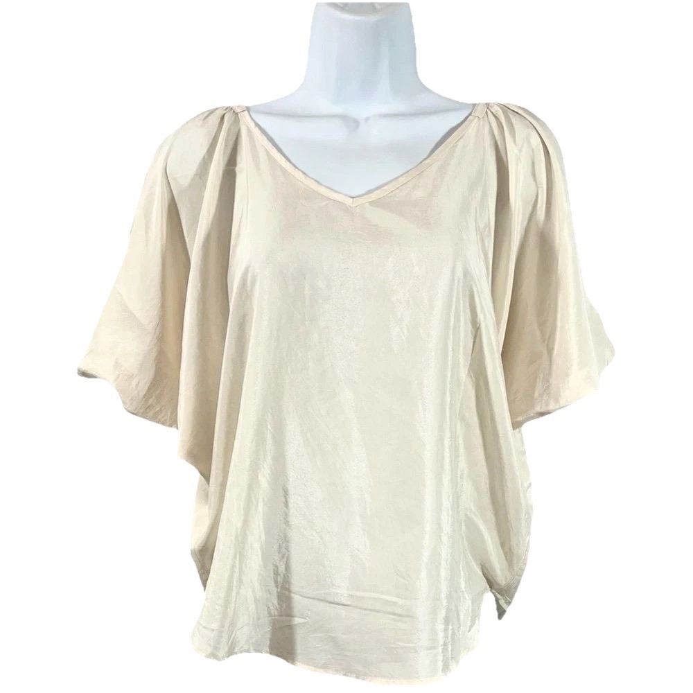 BCBGeneration Ivory Blouse V-Neck Open Back Dolman Sleeve Airy V-Neck Womens XS